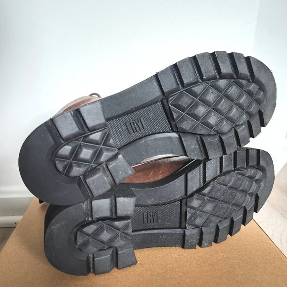 FRYE Allison Leather Combat Boots Lace-up Back Zip Brown Sz 8 - Picture 10 of 10